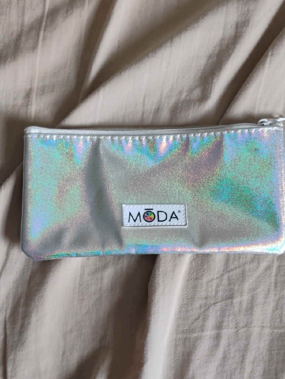 Moda Iridescent Holographic Makeup Pouch in Silver